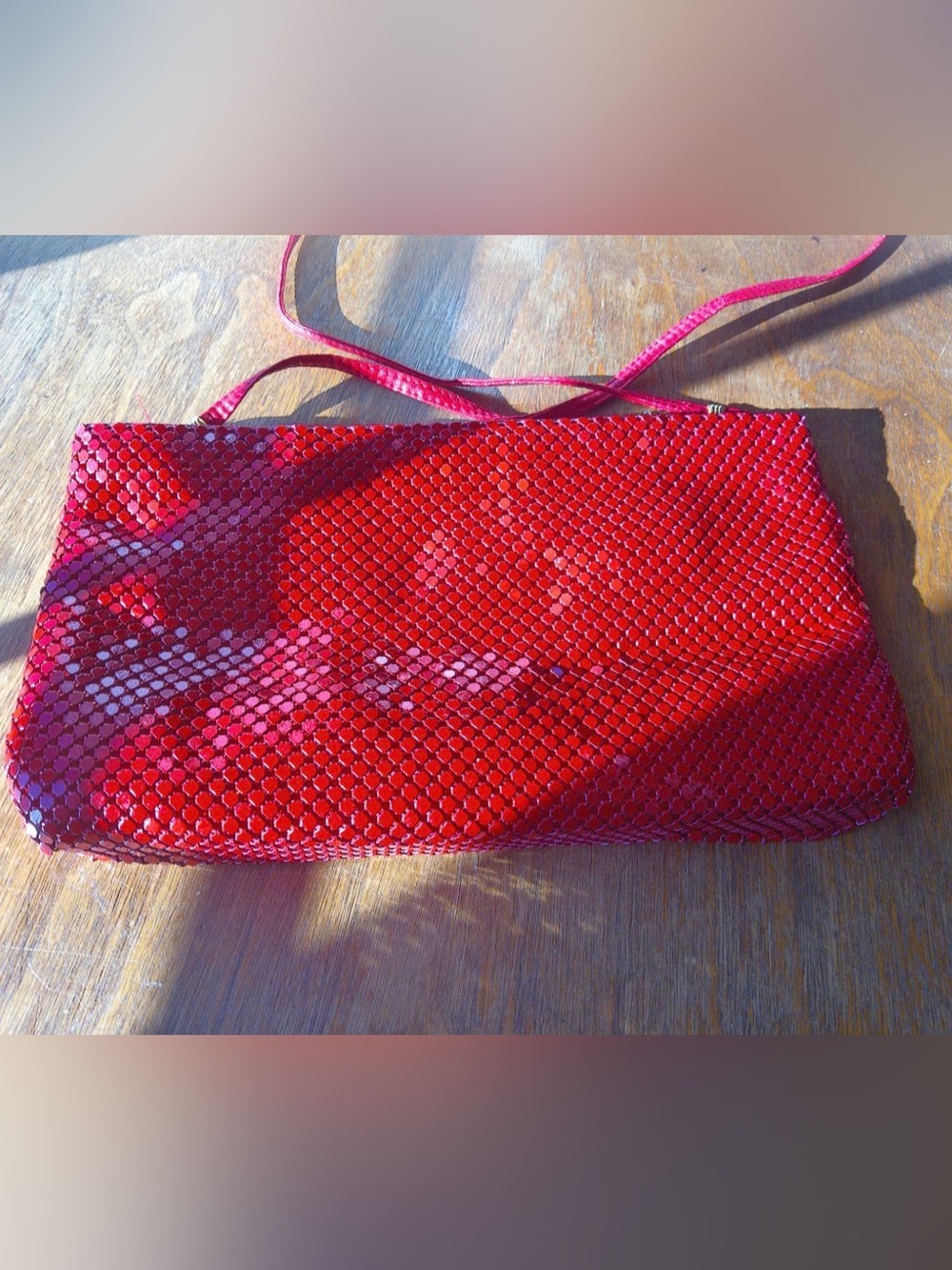 Whiting and David Red Metal Mesh Evening Shoulder Bag
